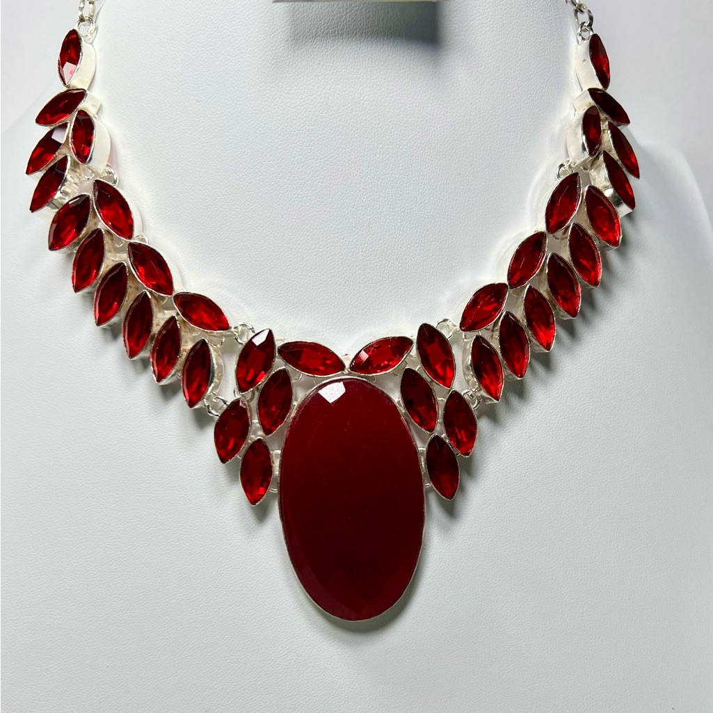Large Ruby Garnet 925 Statement Necklace